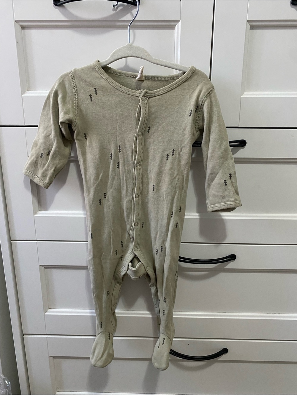 Quincy Mae Olive Green Footed One-Piece with Tiny Tree Print